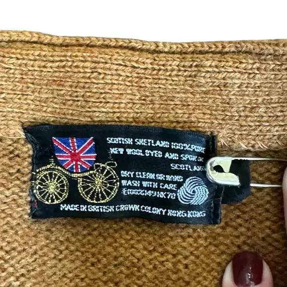 Scotish Shetland 100% Wool Sweater Cardigan Tan Medium - Picture 3 of 5